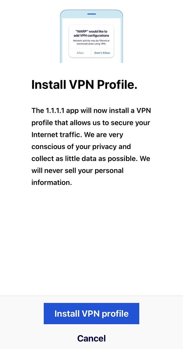 hãy mở ứng dụng vpn 1.1.1.1