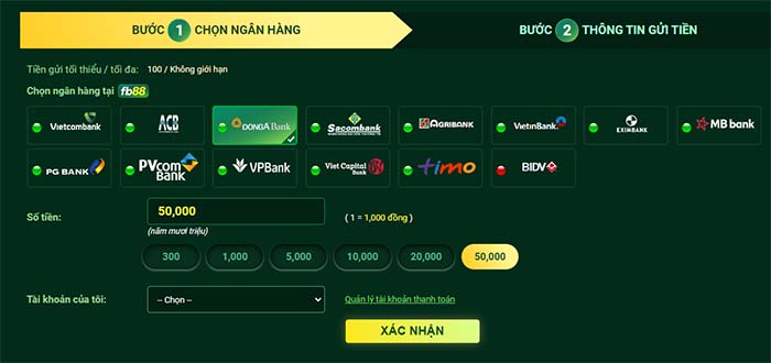 Hướng dẫn nạp tiền Fb88